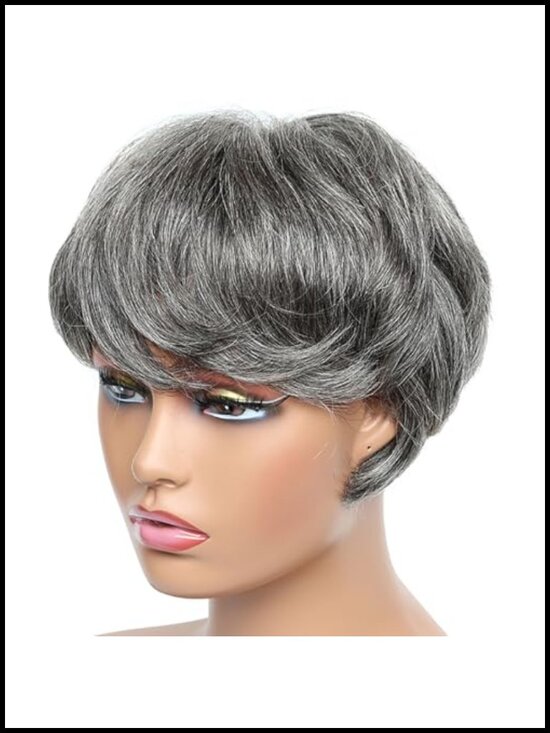 180% Density Brazilian Virgin Human Hair Short Pixie Wig with Bangs, Glueless,